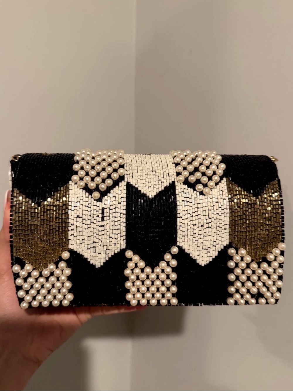 Beaded Black, White & Gold Evening Clutch
